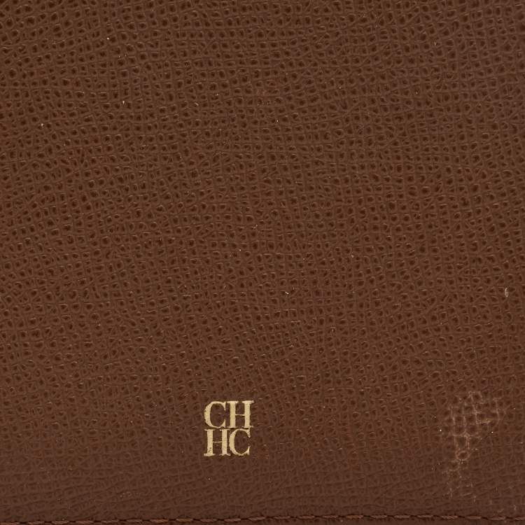 Pre Owned Carolina Herrera Brown Leather CHHC Bifold Wallet