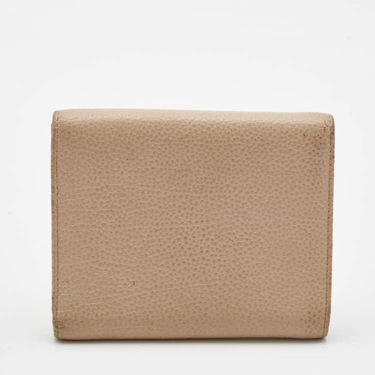 Pre Owned Carolina Herrera Peach Leather Logo Trifold Wallet