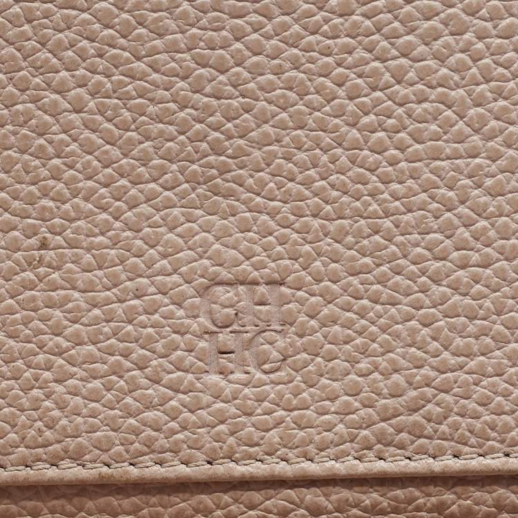 Pre Owned Carolina Herrera Peach Leather Logo Trifold Wallet