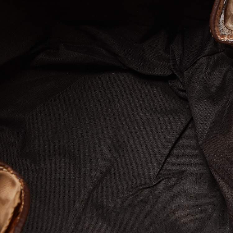 Pre Owned Carolina Herrera Bronze Monogram Embossed Leather Scarf Tote 