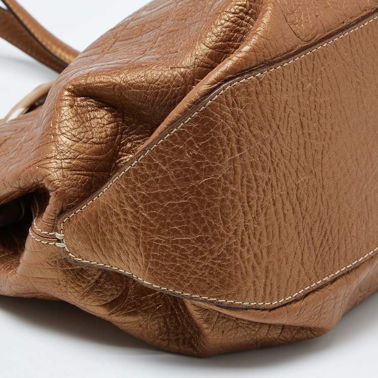 Pre Owned Carolina Herrera Bronze Monogram Embossed Leather Scarf Tote 
