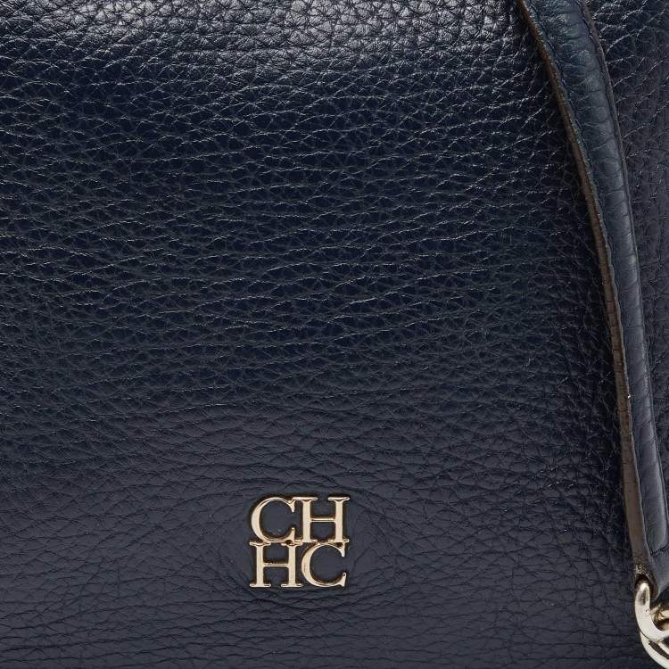 Pre Owned Carolina Herrera Navy Blue Leather Chain Shoulder Bag
