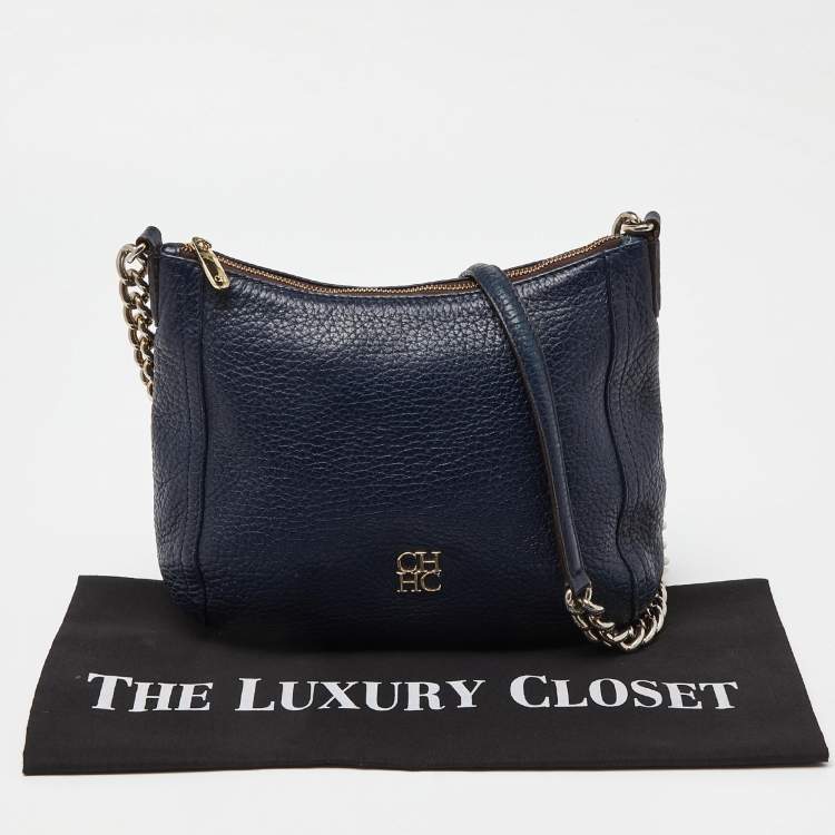 Pre Owned Carolina Herrera Navy Blue Leather Chain Shoulder Bag