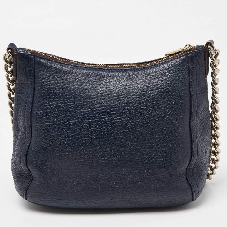 Pre Owned Carolina Herrera Navy Blue Leather Chain Shoulder Bag