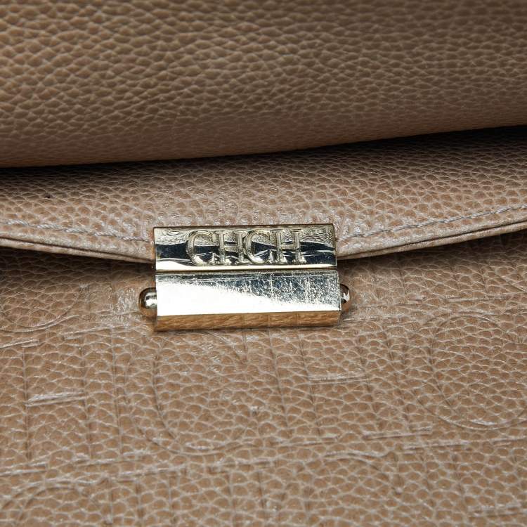 Pre Owned Carolina Herrera Beige Leather Minuetto Flap Top Handle Bag