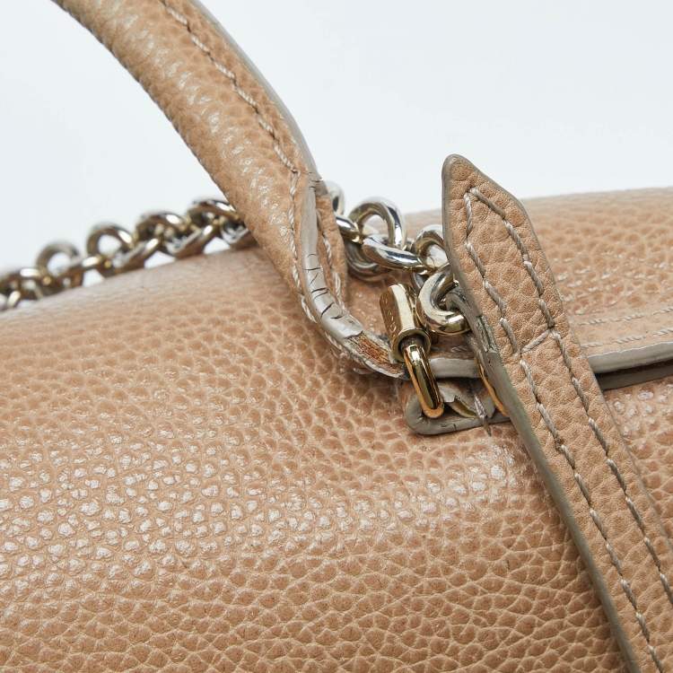 Pre Owned Carolina Herrera Beige Leather Minuetto Flap Top Handle Bag