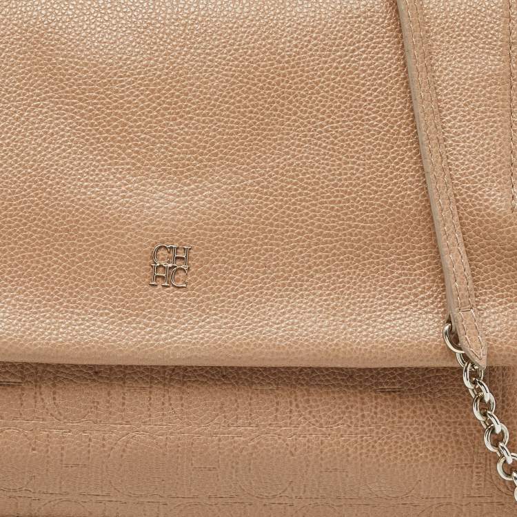 Pre Owned Carolina Herrera Beige Leather Minuetto Flap Top Handle Bag