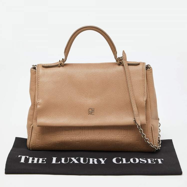Pre Owned Carolina Herrera Beige Leather Minuetto Flap Top Handle Bag