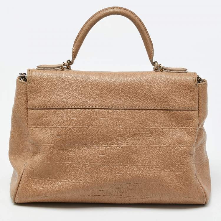 Pre Owned Carolina Herrera Beige Leather Minuetto Flap Top Handle Bag