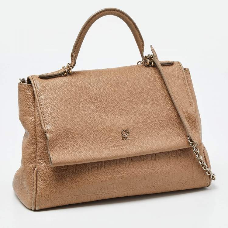 Pre Owned Carolina Herrera Beige Leather Minuetto Flap Top Handle Bag