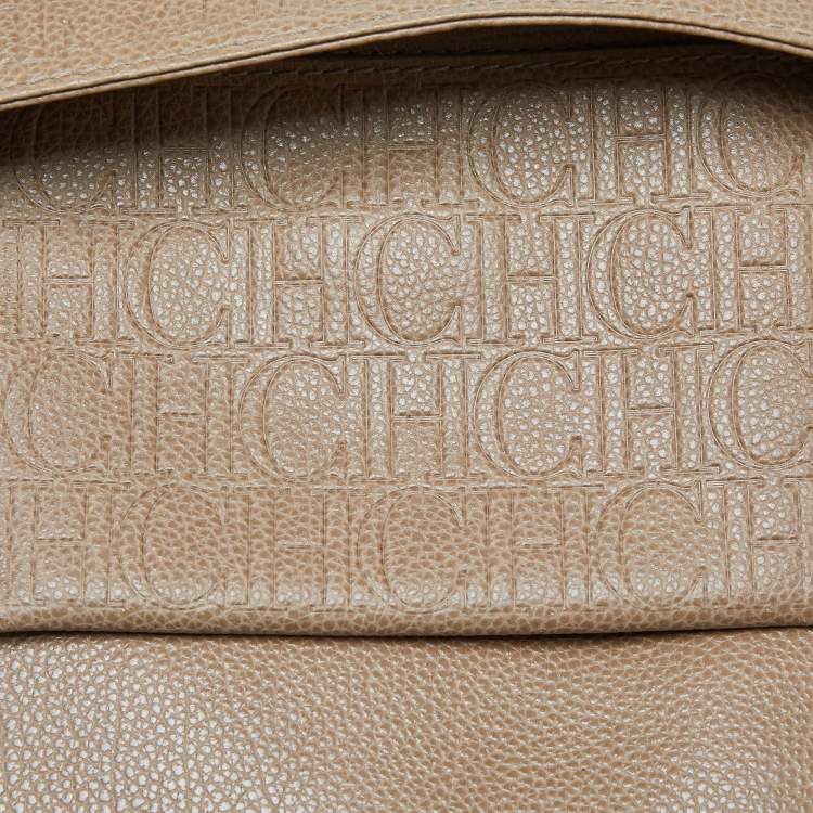 Pre Owned Carolina Herrera Beige Leather Minuetto Flap Top Handle Bag