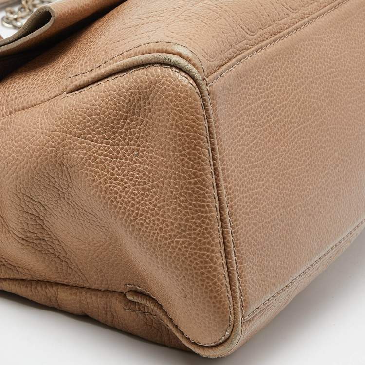Pre Owned Carolina Herrera Beige Leather Minuetto Flap Top Handle Bag