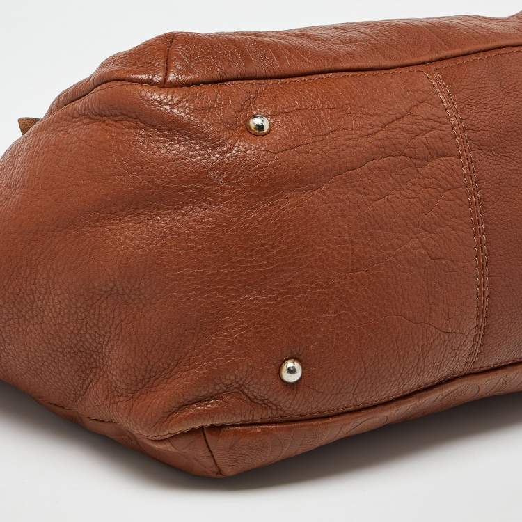 Pre Owned Carolina Herrera Brown Monogram Embossed Leather Audrey Shoulder Bag