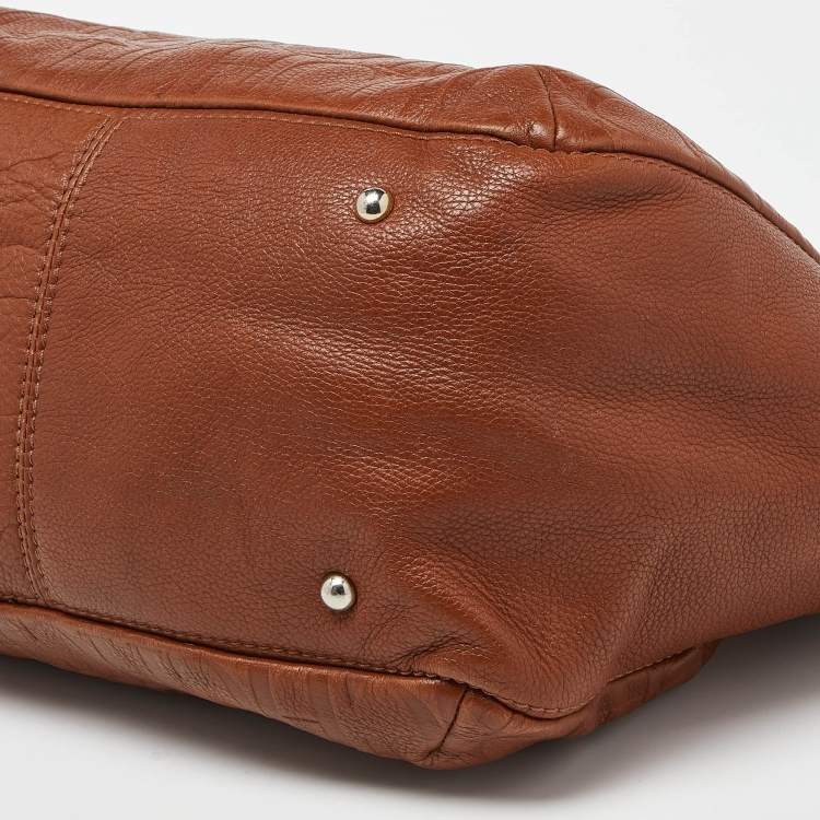Pre Owned Carolina Herrera Brown Monogram Embossed Leather Audrey Shoulder Bag