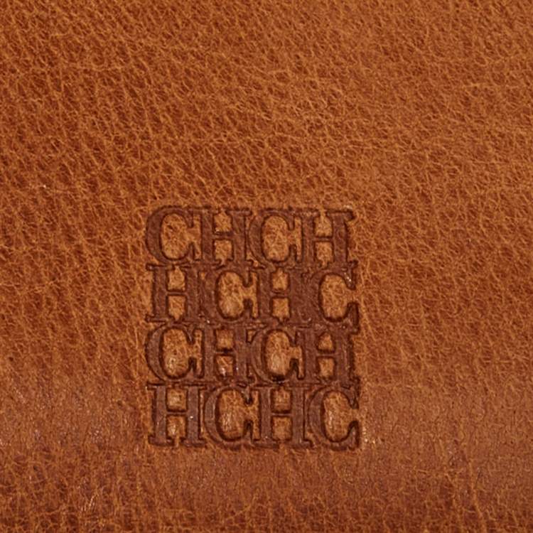 Pre Owned Carolina Herrera Brown Monogram Embossed Leather Trifold Continental Wallet