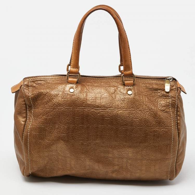 Pre Owned Carolina Herrera Bronze Monogram Leather Large Andy Boston Bag