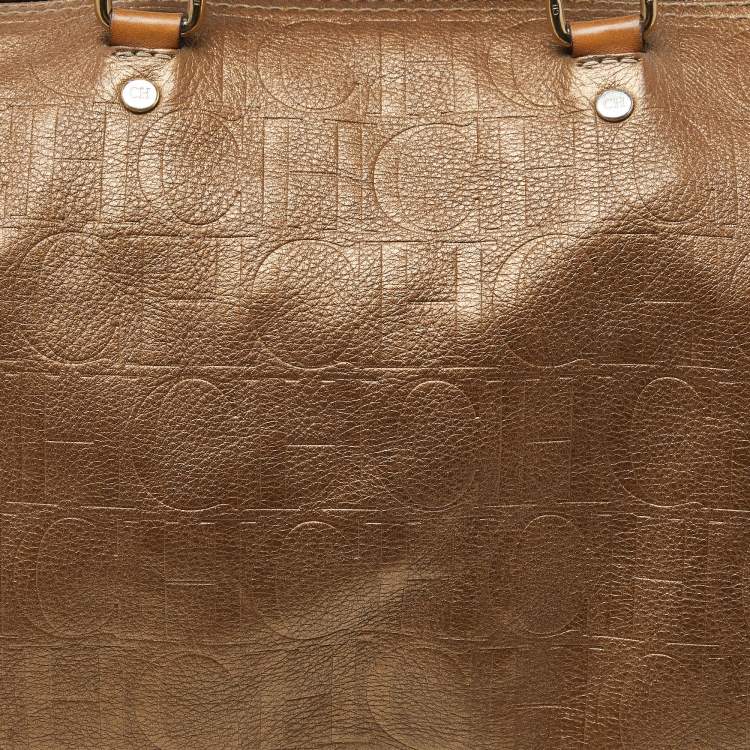 Pre Owned Carolina Herrera Bronze Monogram Leather Large Andy Boston Bag