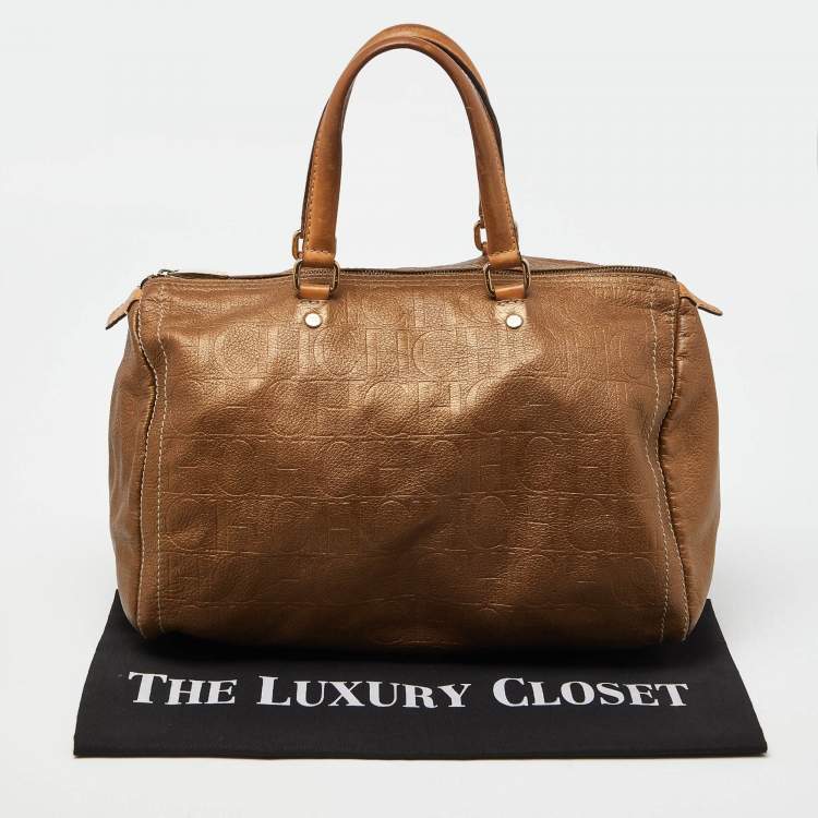 Pre Owned Carolina Herrera Bronze Monogram Leather Large Andy Boston Bag