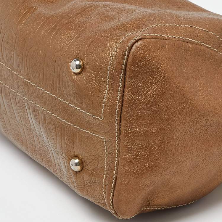 Pre Owned Carolina Herrera Bronze Monogram Leather Large Andy Boston Bag