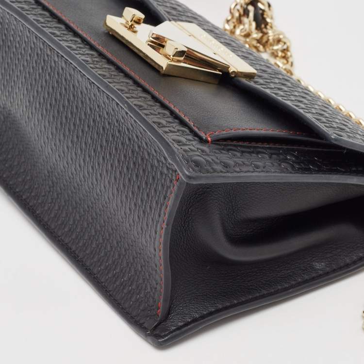 Pre Owned Carolina Herrera Black Monogram Embossed Leather Carry on Shoulder Bag