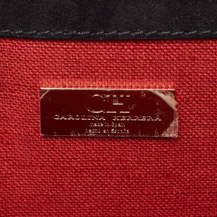 Pre Owned Carolina Herrera Black Monogram Embossed Leather Carry on Shoulder Bag