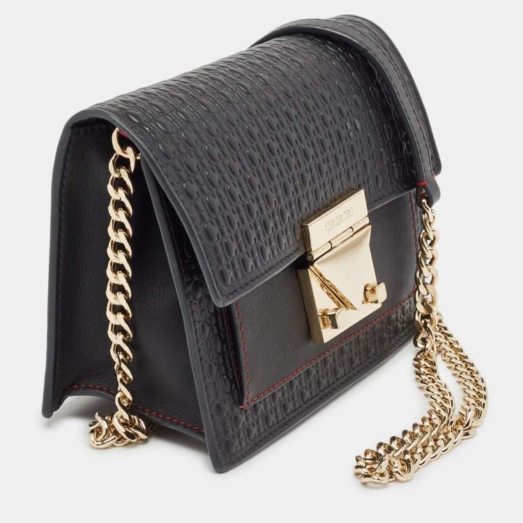 Pre Owned Carolina Herrera Black Monogram Embossed Leather Carry on Shoulder Bag