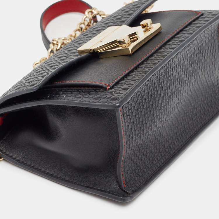 Pre Owned Carolina Herrera Black Monogram Embossed Leather Carry on Shoulder Bag