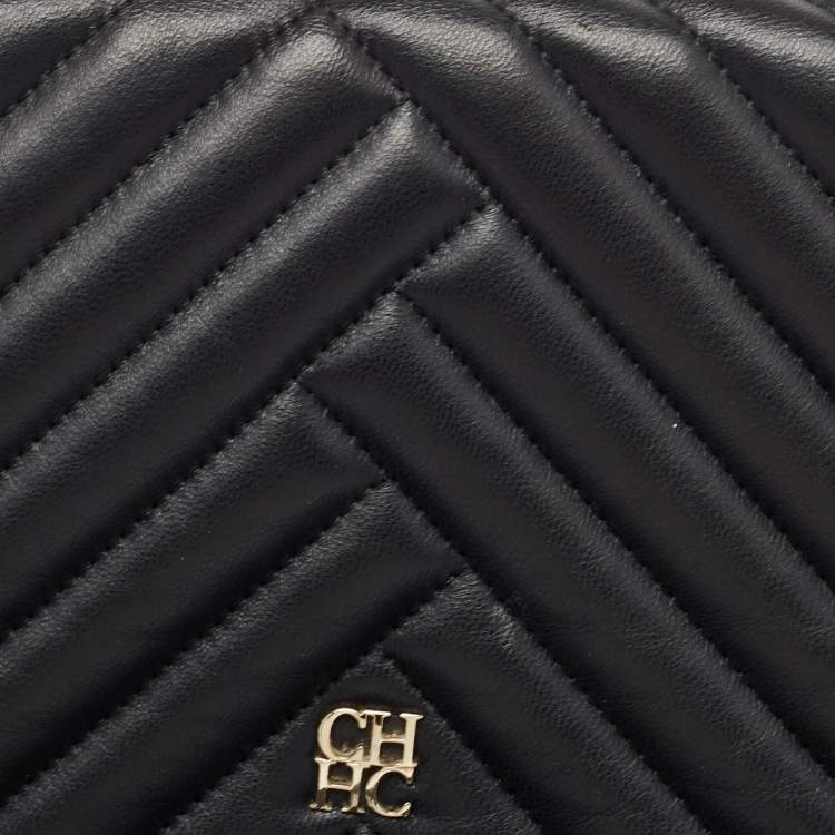 Pre Owned Carolina Herrera Black Quilted Leather CHHC Flap Shoulder Bag
