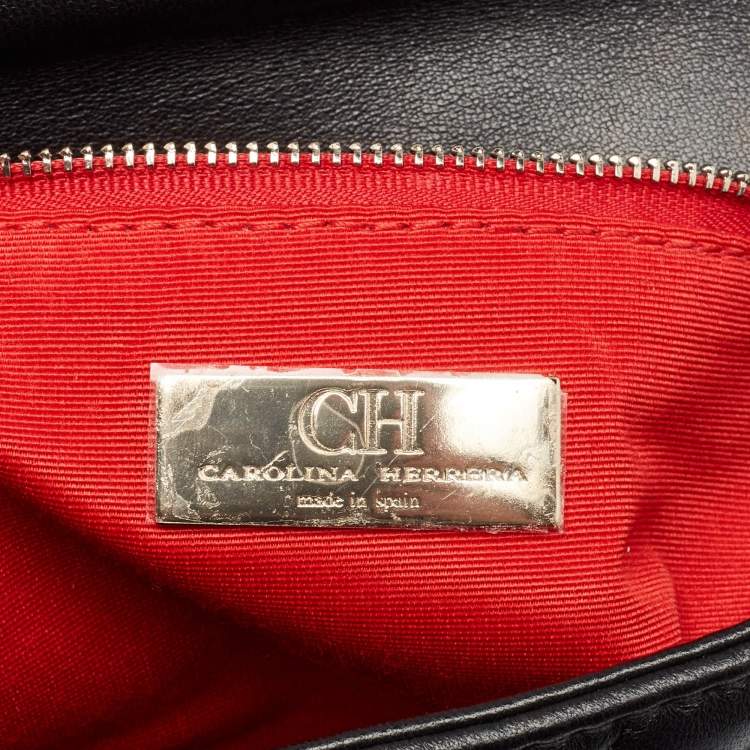 Pre Owned Carolina Herrera Black Quilted Leather CHHC Flap Shoulder Bag