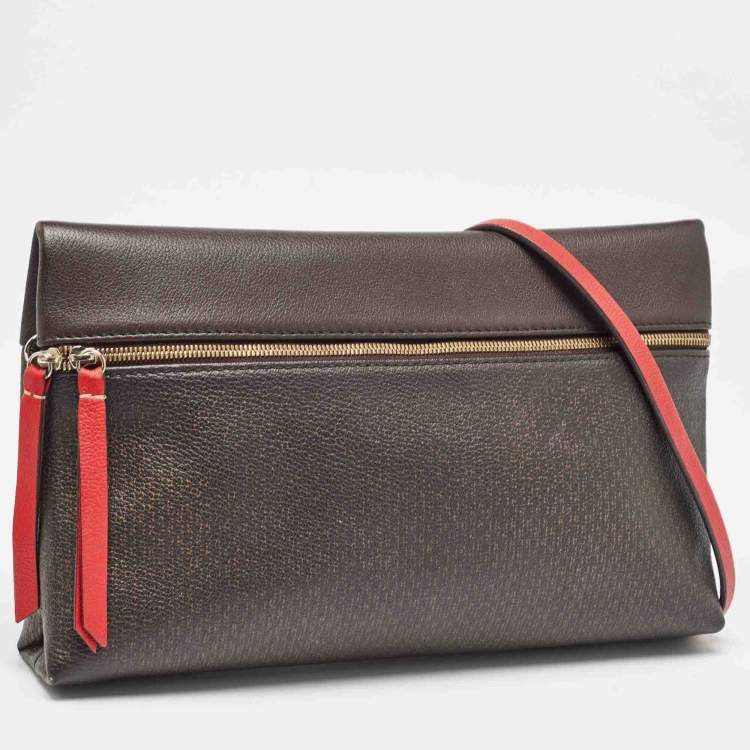 Pre Owned Carolina Herrera Brown/Red Monogram Coated Canvas and Leather Inro Crossbody Bag