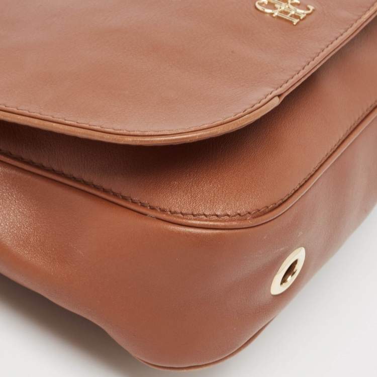 Pre Owned Carolina Herrera Brown Leather New Baltazar Flap Shoulder Bag