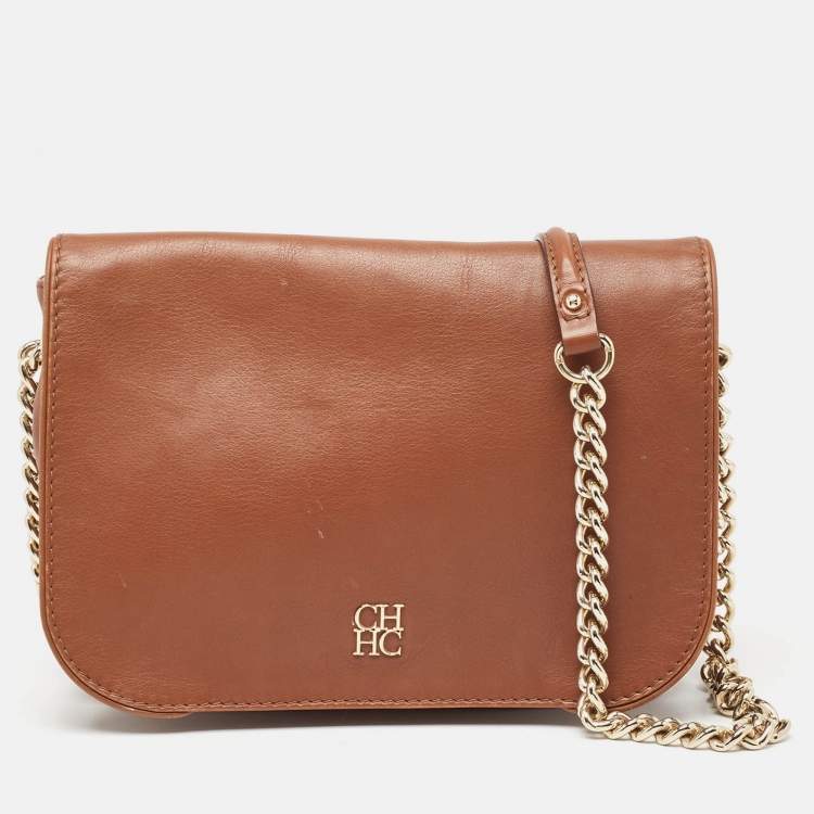 Pre Owned Carolina Herrera Brown Leather New Baltazar Flap Shoulder Bag