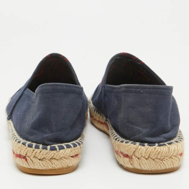 Pre Owned Carolina Herrera Navy Blue Canvas Espadrille Slip On Loafers Size 40