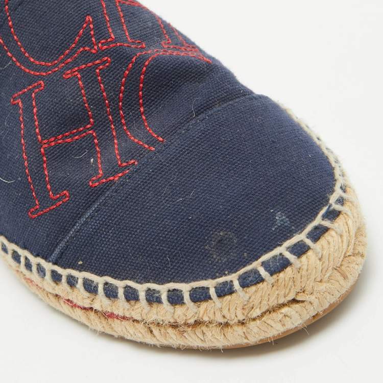 Pre Owned Carolina Herrera Navy Blue Canvas Espadrille Slip On Loafers Size 40