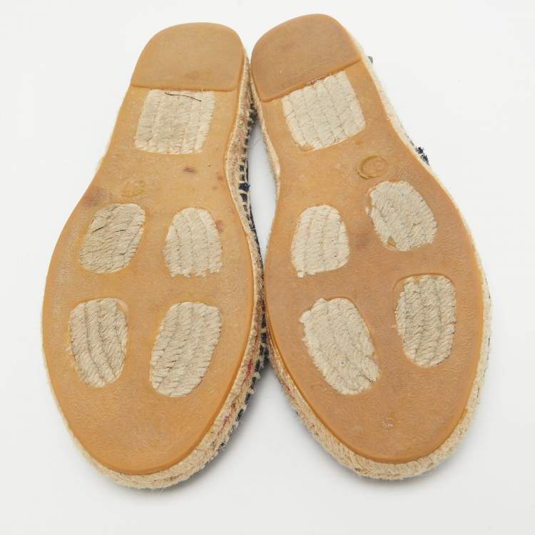 Pre Owned Carolina Herrera Navy Blue Canvas Espadrille Slip On Loafers Size 40