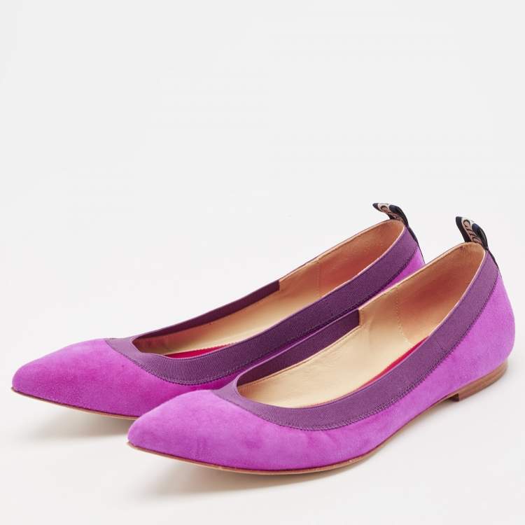 Pre Owned Carolina Herrera Purple Suede Pointed Toe Ballet Flats Size 37