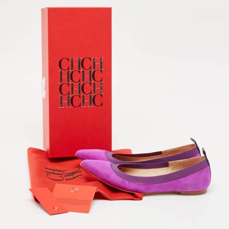 Pre Owned Carolina Herrera Purple Suede Pointed Toe Ballet Flats Size 37