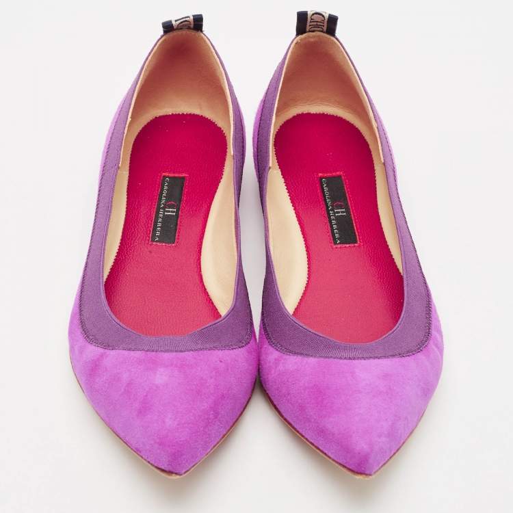 Pre Owned Carolina Herrera Purple Suede Pointed Toe Ballet Flats Size 37