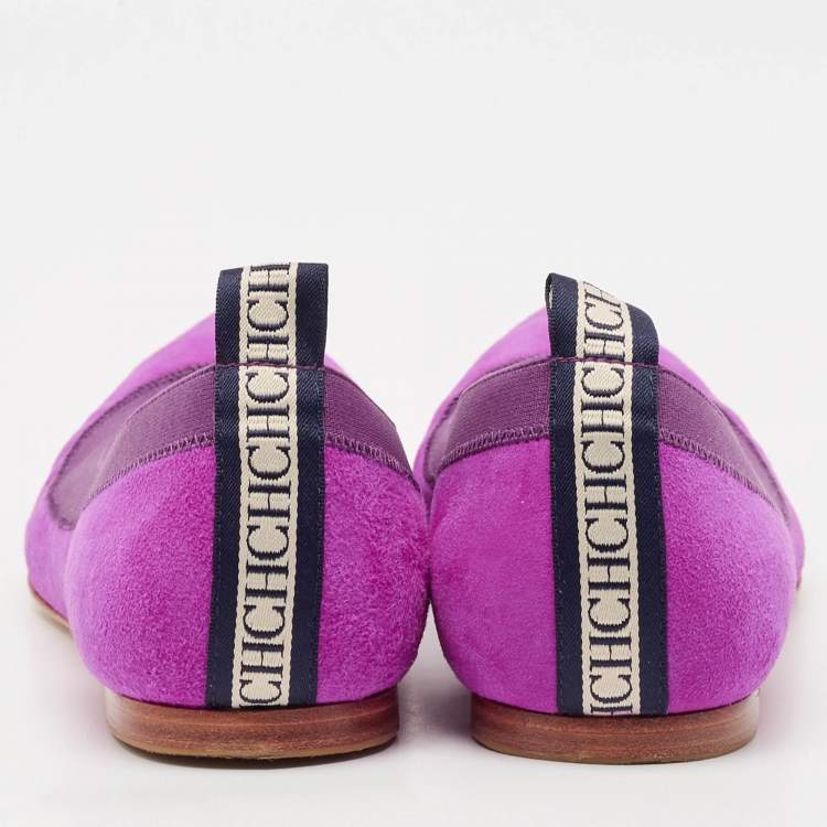 Pre Owned Carolina Herrera Purple Suede Pointed Toe Ballet Flats Size 37