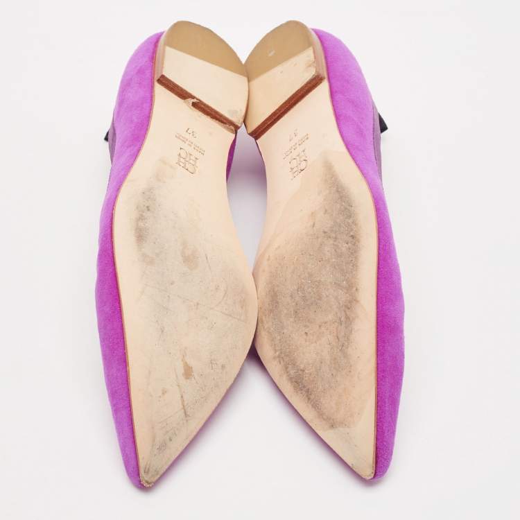 Pre Owned Carolina Herrera Purple Suede Pointed Toe Ballet Flats Size 37