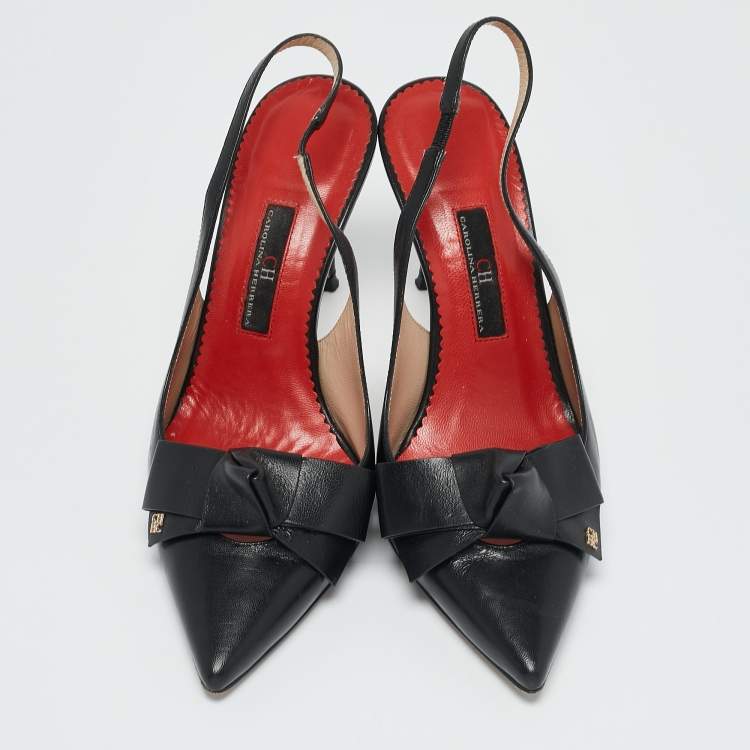 Pre Owned Carolina Herrera Black Leather Bow Slingback Pumps Size 36
