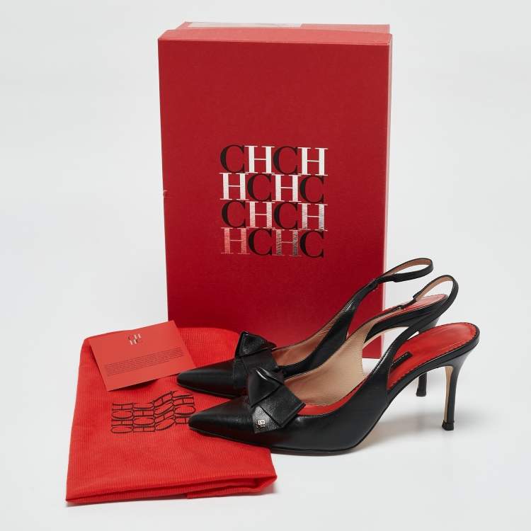 Pre Owned Carolina Herrera Black Leather Bow Slingback Pumps Size 36