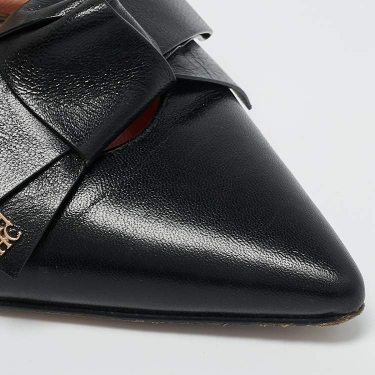 Pre Owned Carolina Herrera Black Leather Bow Slingback Pumps Size 36