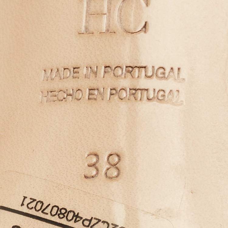 Pre Owned Carolina Herrera Black Leather and Stretch Band Logo Pumps Size 38