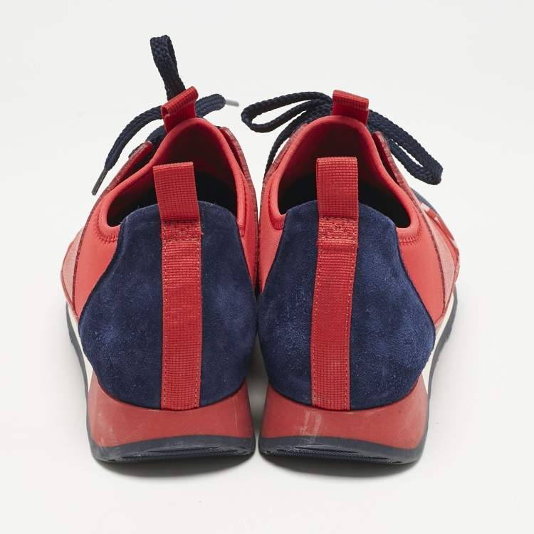 Pre Owned Carolina Herrera Red/Blue Leather and Suede Low Top Sneakers Size 38