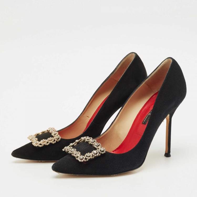 Pre Owned Carolina Herrera Black Suede Crystal Embellished Pumps Size 39