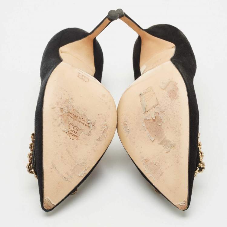 Pre Owned Carolina Herrera Black Suede Crystal Embellished Pumps Size 39