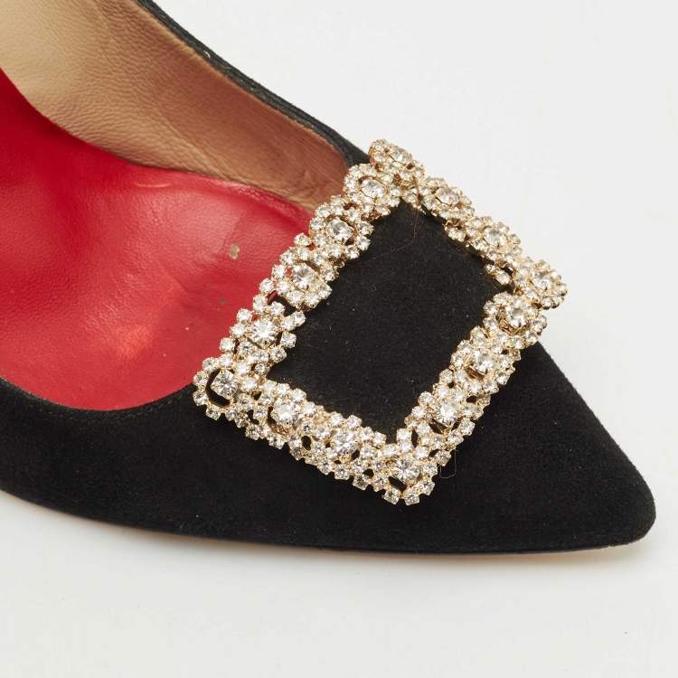 Pre Owned Carolina Herrera Black Suede Crystal Embellished Pumps Size 39