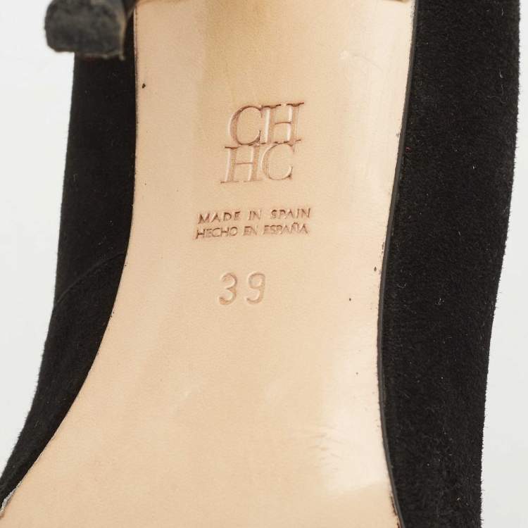 Pre Owned Carolina Herrera Black Suede Crystal Embellished Pumps Size 39