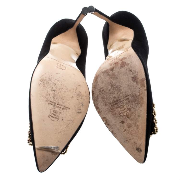 Pre Owned Carolina Herrera Black Suede Crystal Embellished Pointed Toe Pumps Size 40